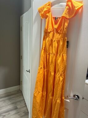 Express Bright Orange Tiered Maxi Dress